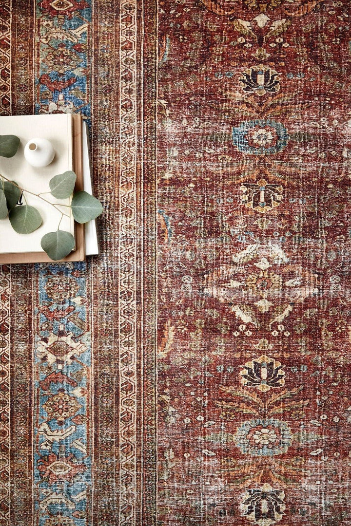 ANJALI VINTAGE PRINT FLAT RUG: BRICK, BLUE
