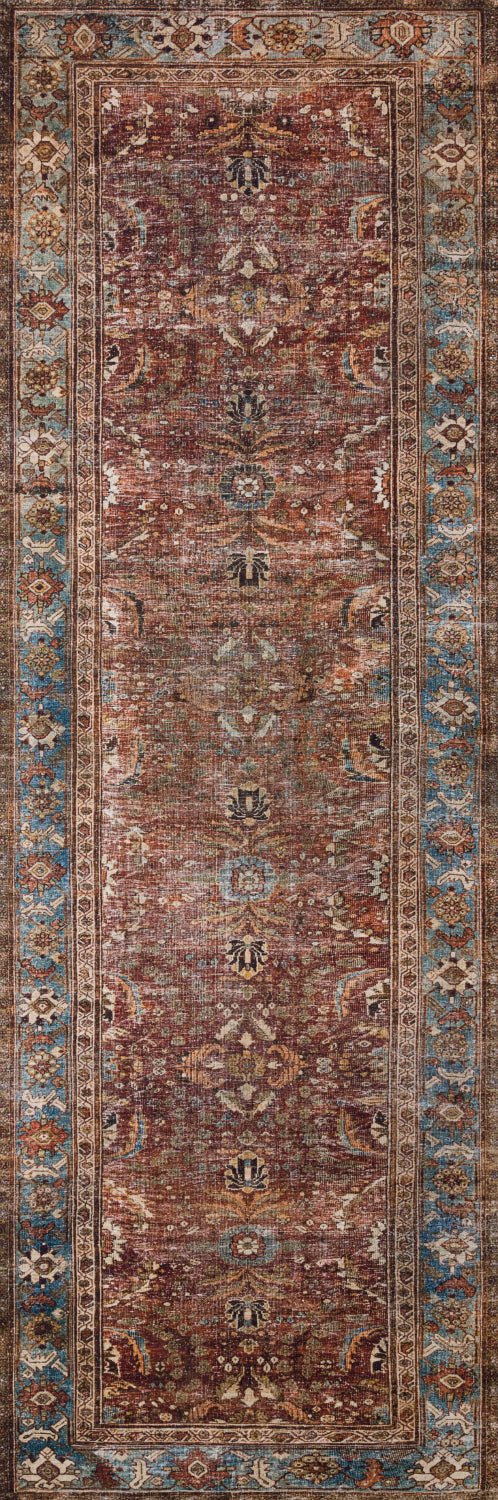 ANJALI VINTAGE PRINT FLAT RUG: BRICK, BLUE