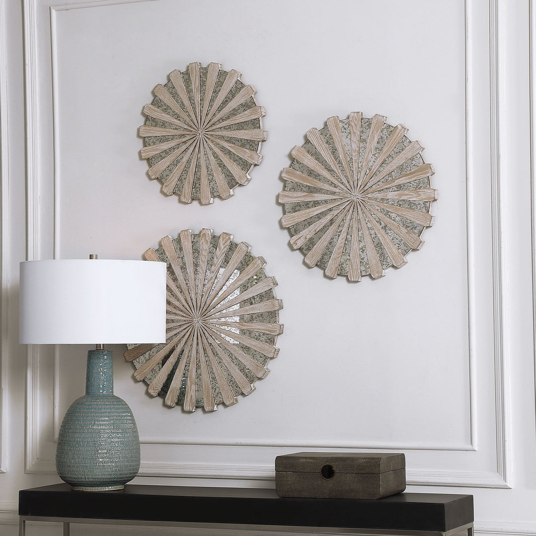 ANTIQUE MIRRORED DAISIES WALL DECOR | SET OF 3