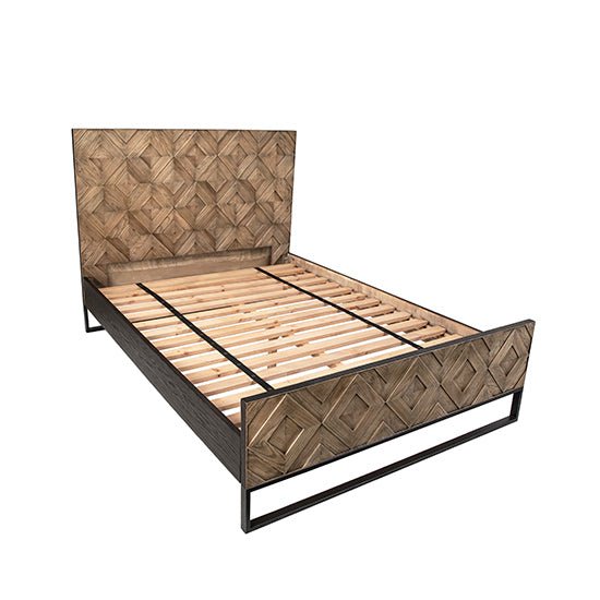 ANTIQUE OAK MOSAIC PANEL BED