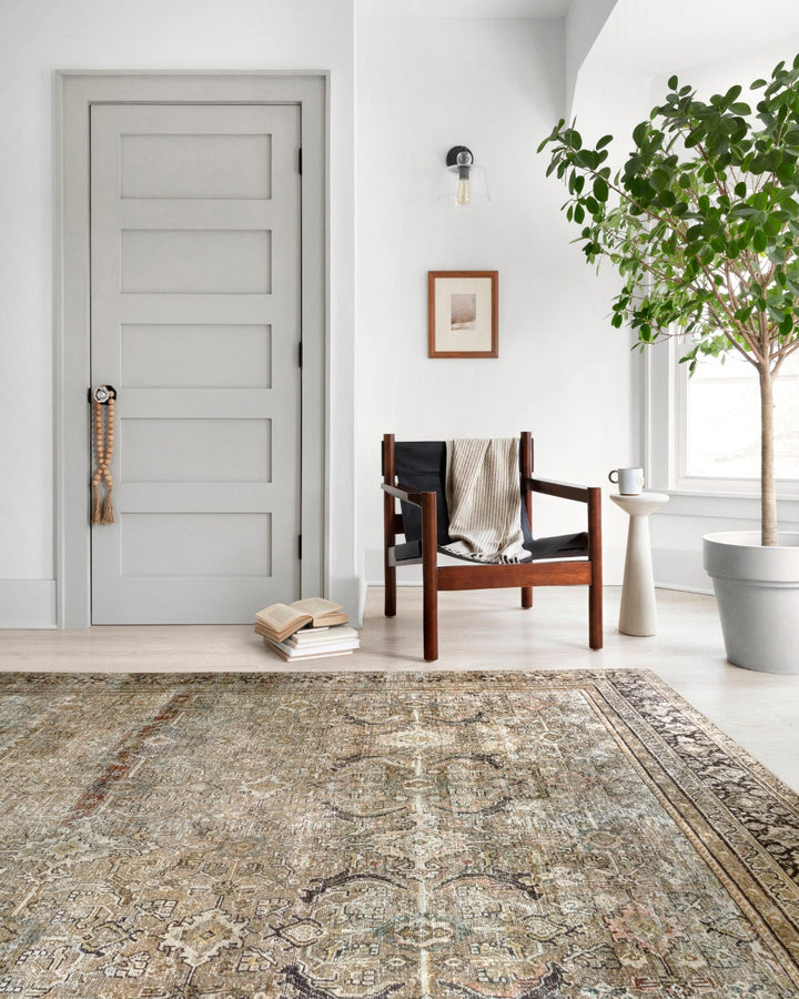 ARNAV VINTAGE PRINT FLAT RUG: OLIVE