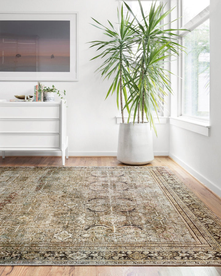 ARNAV VINTAGE PRINT FLAT RUG: OLIVE