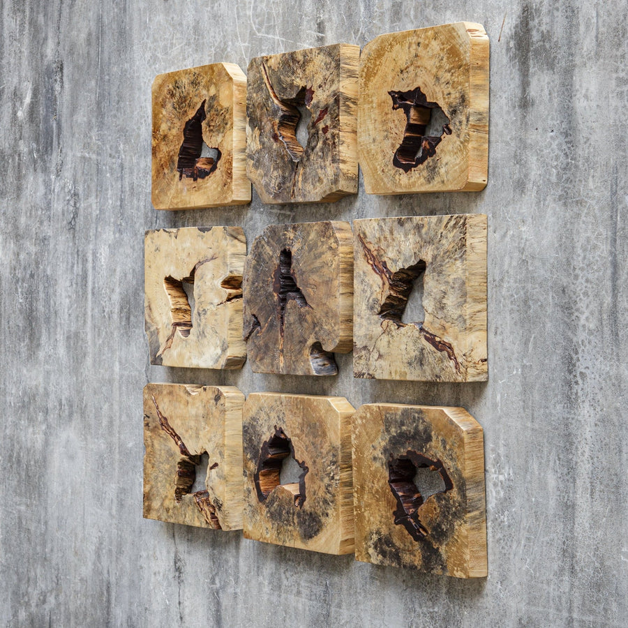 BAHATI WOOD WALL TILES: NATURAL | SET OF 9