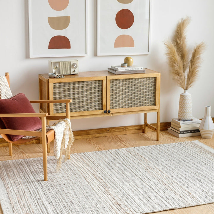 BRYNN HAND - WOVEN WOOL RUG: CREAM, LIGHT GREY