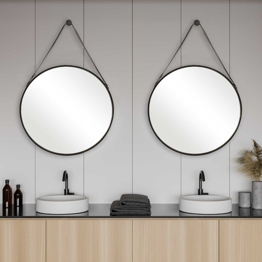 BUCKLE STRAP HANGING ROUND MIRROR