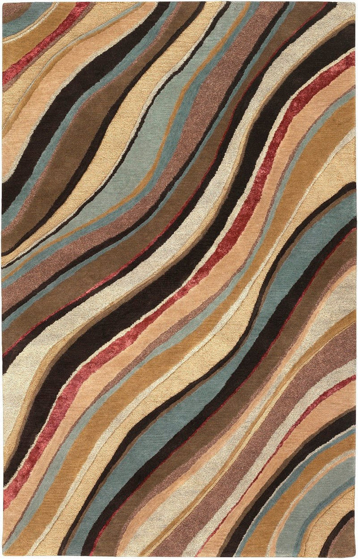 CARVED LINES WOOL RUG: DESERT MULTI