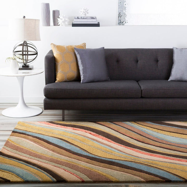 CARVED LINES WOOL RUG: DESERT MULTI