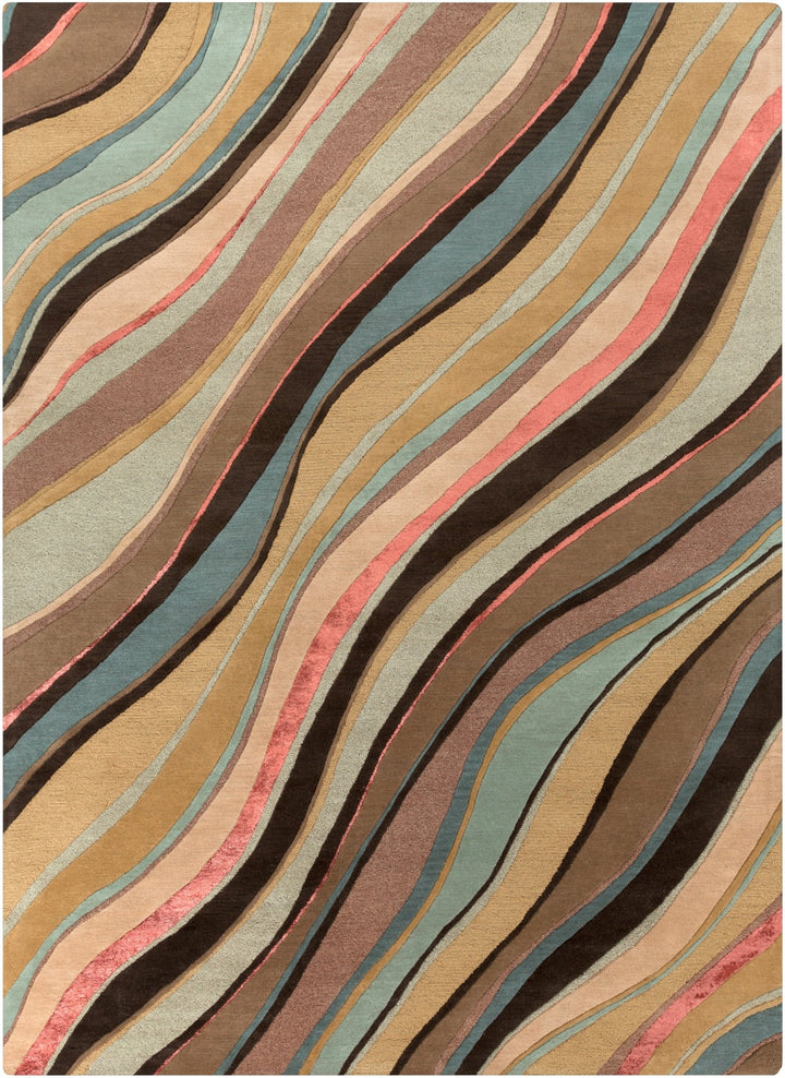 CARVED LINES WOOL RUG: DESERT MULTI