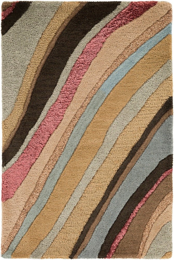 CARVED LINES WOOL RUG: DESERT MULTI