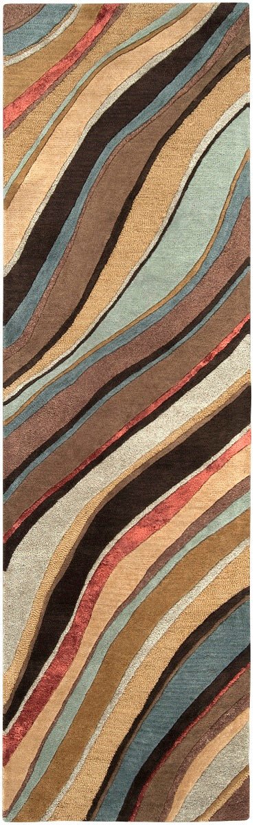 CARVED LINES WOOL RUG: DESERT MULTI