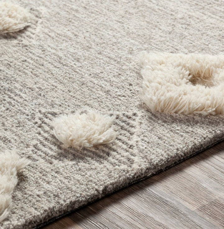 CHEROKEE BORDERED WOOL RUG: STONE + CREAM