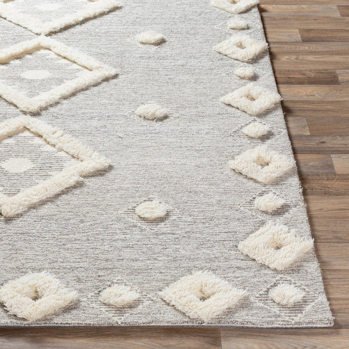CHEROKEE BORDERED WOOL RUG: STONE + CREAM