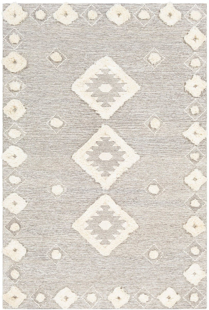 CHEROKEE BORDERED WOOL RUG: STONE + CREAM