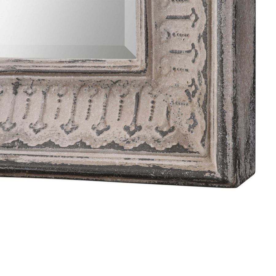 COZETTE AGED WHITE EMBOSSED ARCH MIRROR