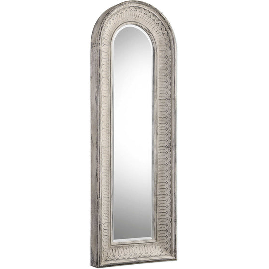 COZETTE AGED WHITE EMBOSSED ARCH MIRROR