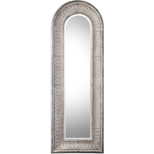 COZETTE AGED WHITE EMBOSSED ARCH MIRROR