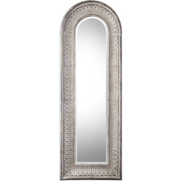 COZETTE AGED WHITE EMBOSSED ARCH MIRROR