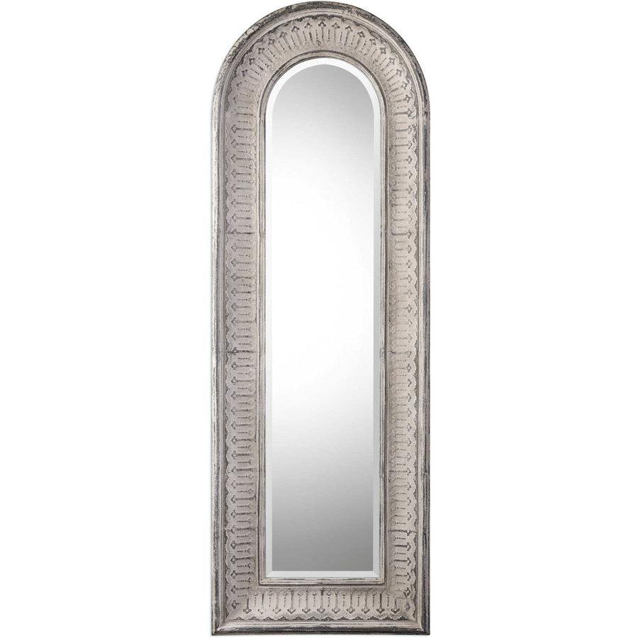 COZETTE AGED WHITE EMBOSSED ARCH MIRROR
