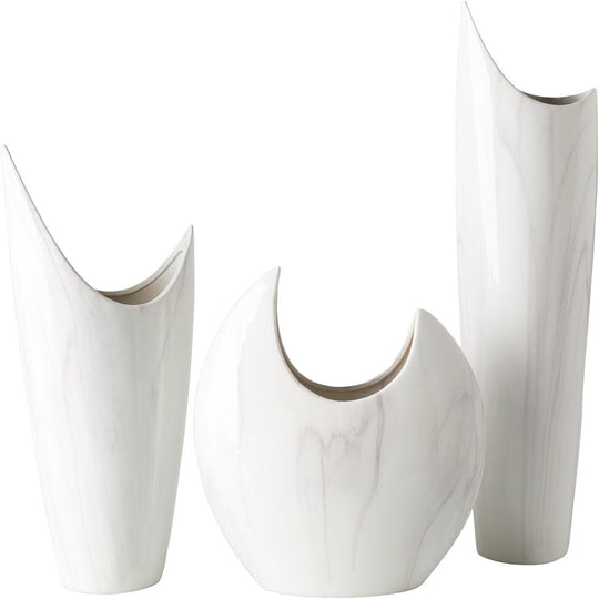 CRESCENT WHITE CERAMIC VASES | SET OF 3