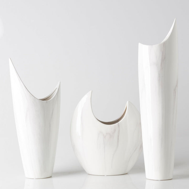 CRESCENT WHITE CERAMIC VASES | SET OF 3