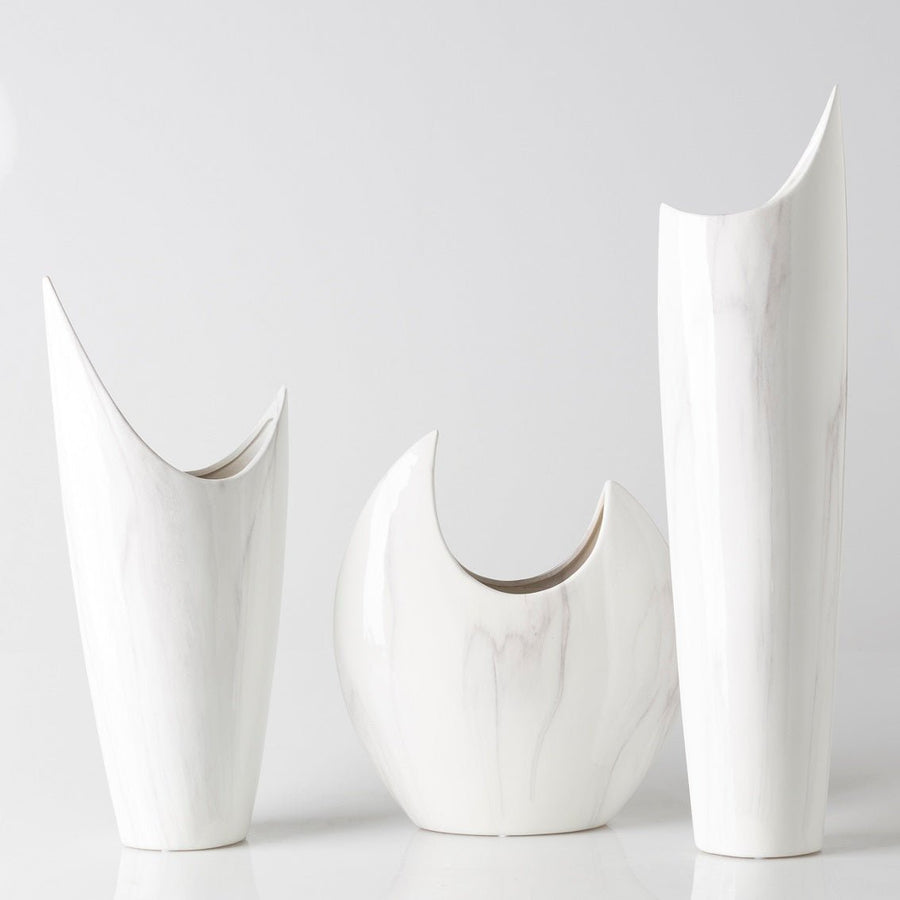CRESCENT WHITE CERAMIC VASES | SET OF 3