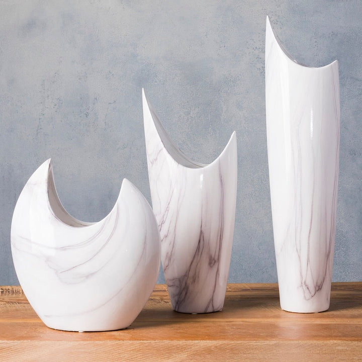 CRESCENT WHITE CERAMIC VASES | SET OF 3