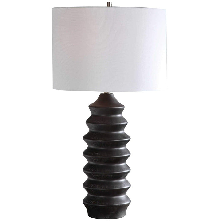 EBONY STAINED SCULPTED WOOD TABLE LAMP