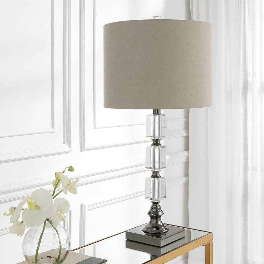EDITH CRYSTAL + ANTIQUE NICKEL TABLE LAMP
