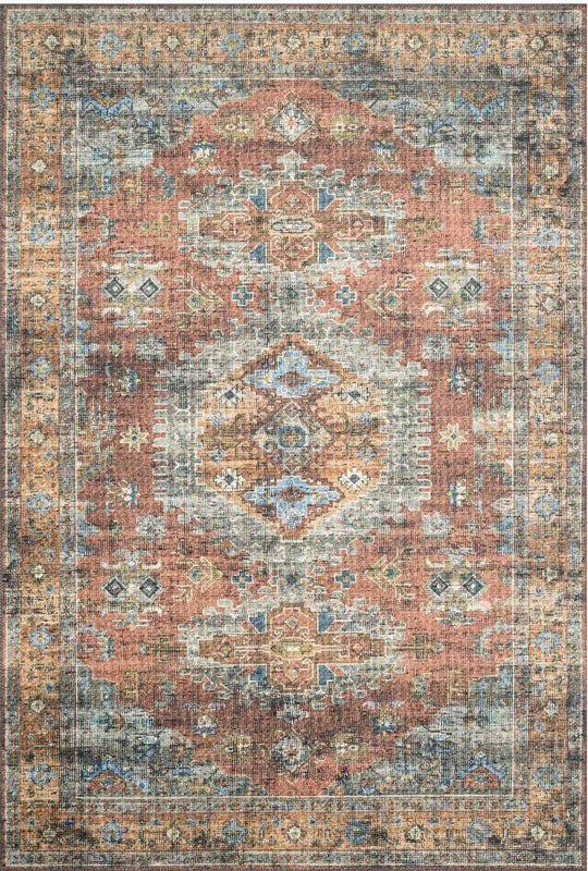 EMALEE VINTAGE PRINT RUG: TERRACOTTA, SKY MULTI