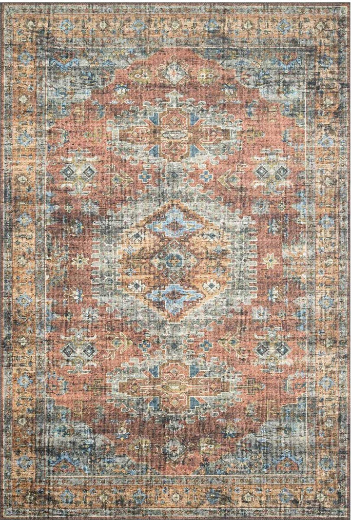 EMALEE VINTAGE PRINT RUG: TERRACOTTA, SKY MULTI
