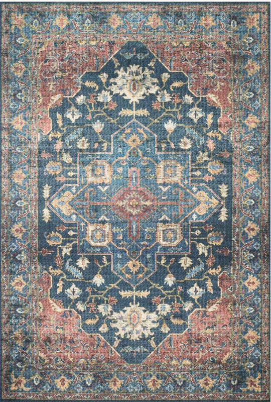 EMILIO VINTAGE PRINT RUG: DENIM, BRICK MULTI