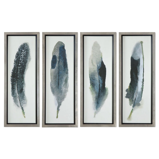 "FEATHERED BEAUTY" GLASS FRAMED PRINTS | SET OF 4