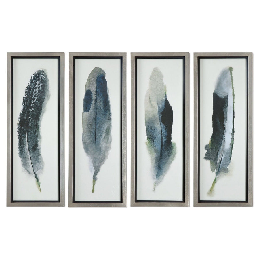 "FEATHERED BEAUTY" GLASS FRAMED PRINTS | SET OF 4