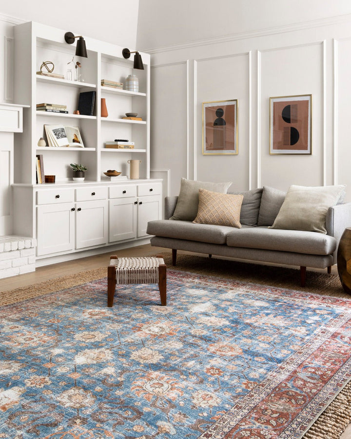 FERNANDA VINTAGE PRINT RUG: BRICK RED, BLUE