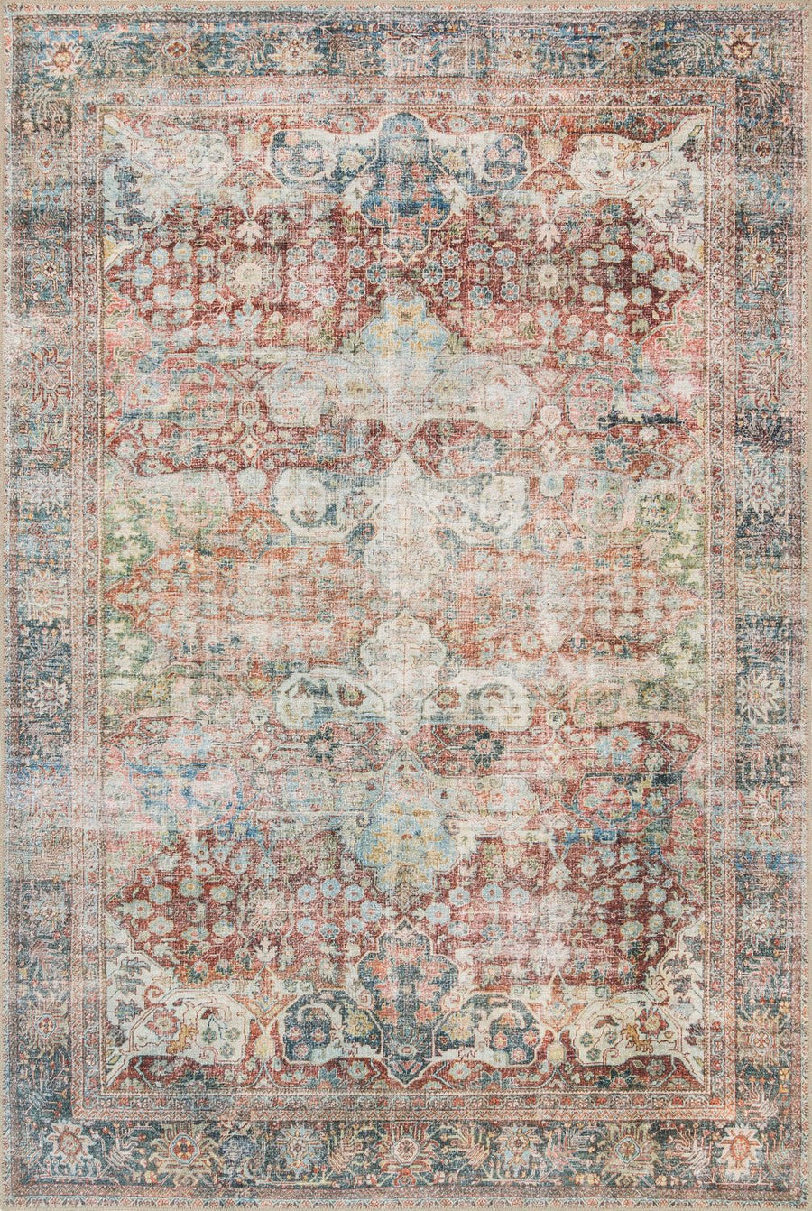 FIDELIA VINTAGE PRINT RUG: BRICK, TEAL