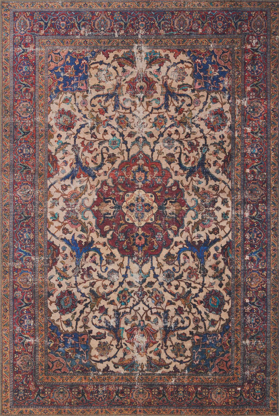 FIDELMA VINTAGE PRINT RUG: BRICK, BLUE