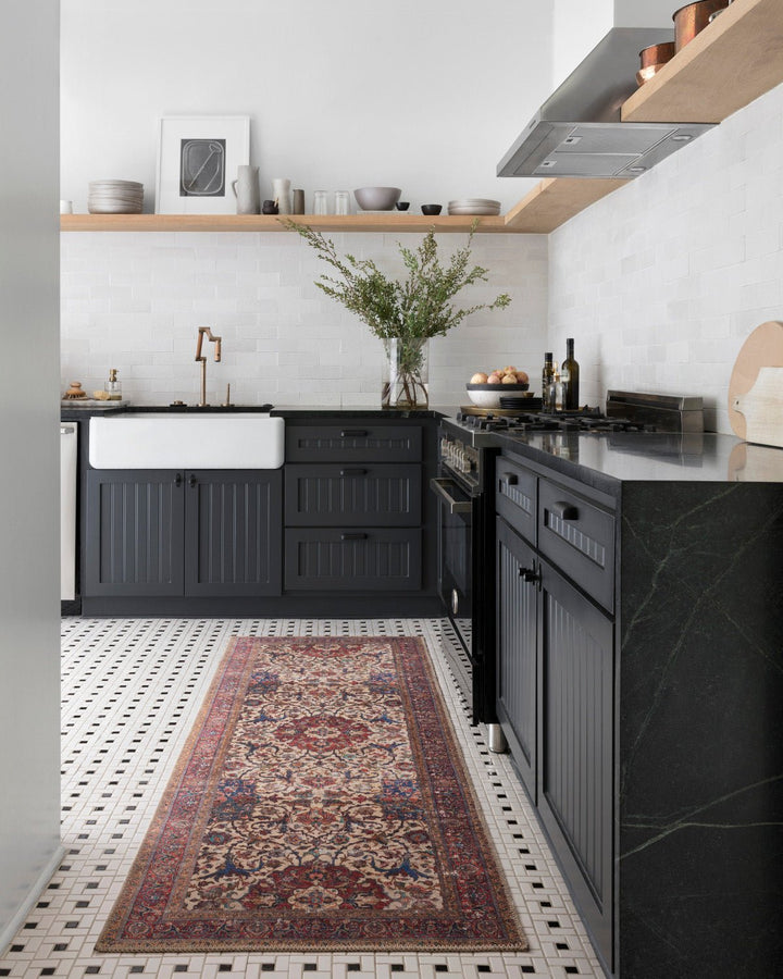 FIDELMA VINTAGE PRINT RUG: BRICK, BLUE