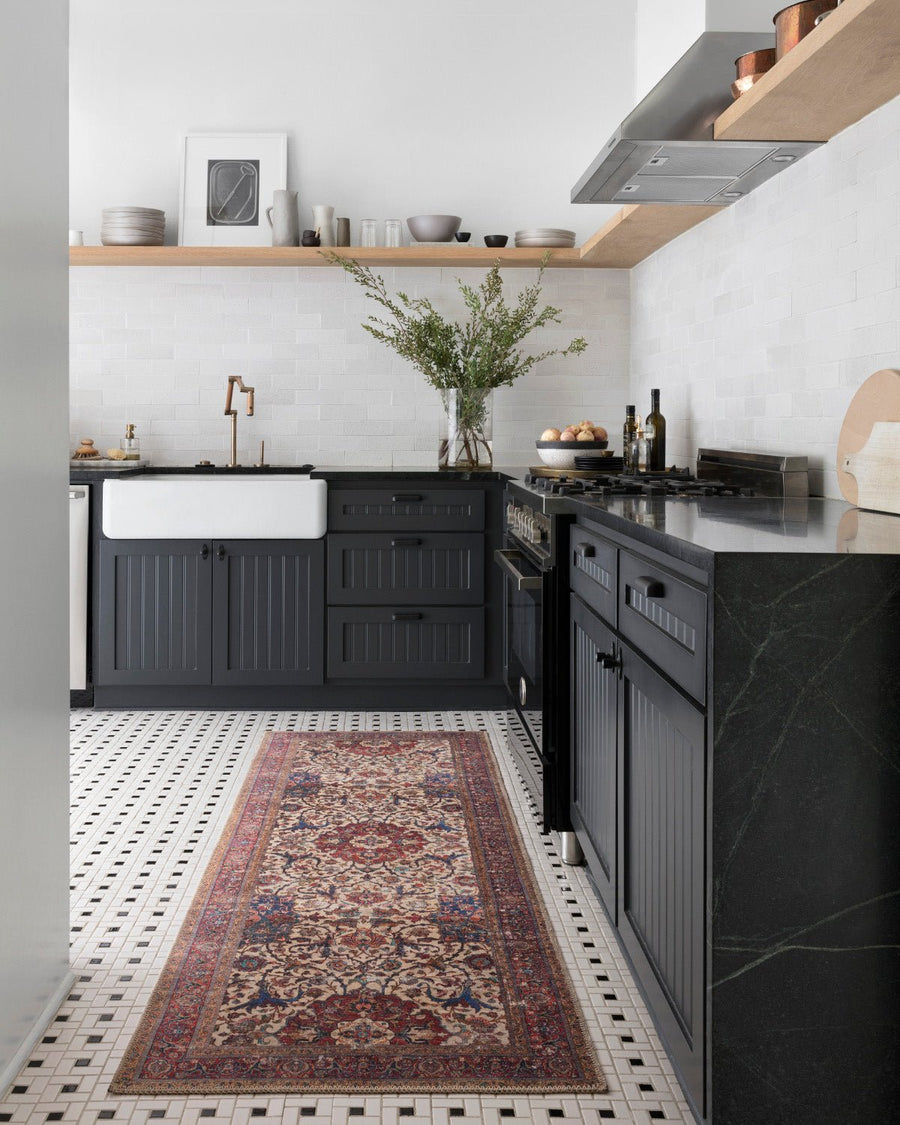FIDELMA VINTAGE PRINT RUG: BRICK, BLUE