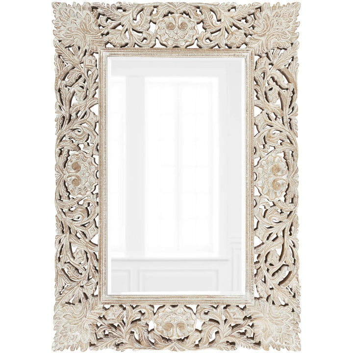 FLORENCE HAND - CARVED WOOD MIRROR: WHITE WASH