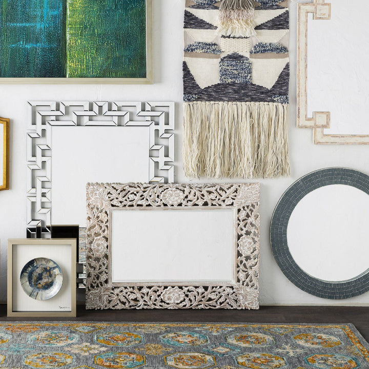 FLORENCE HAND - CARVED WOOD MIRROR: WHITE WASH