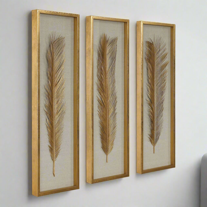 GOLDEN PALMS SHADOW BOX ART | SET OF 3