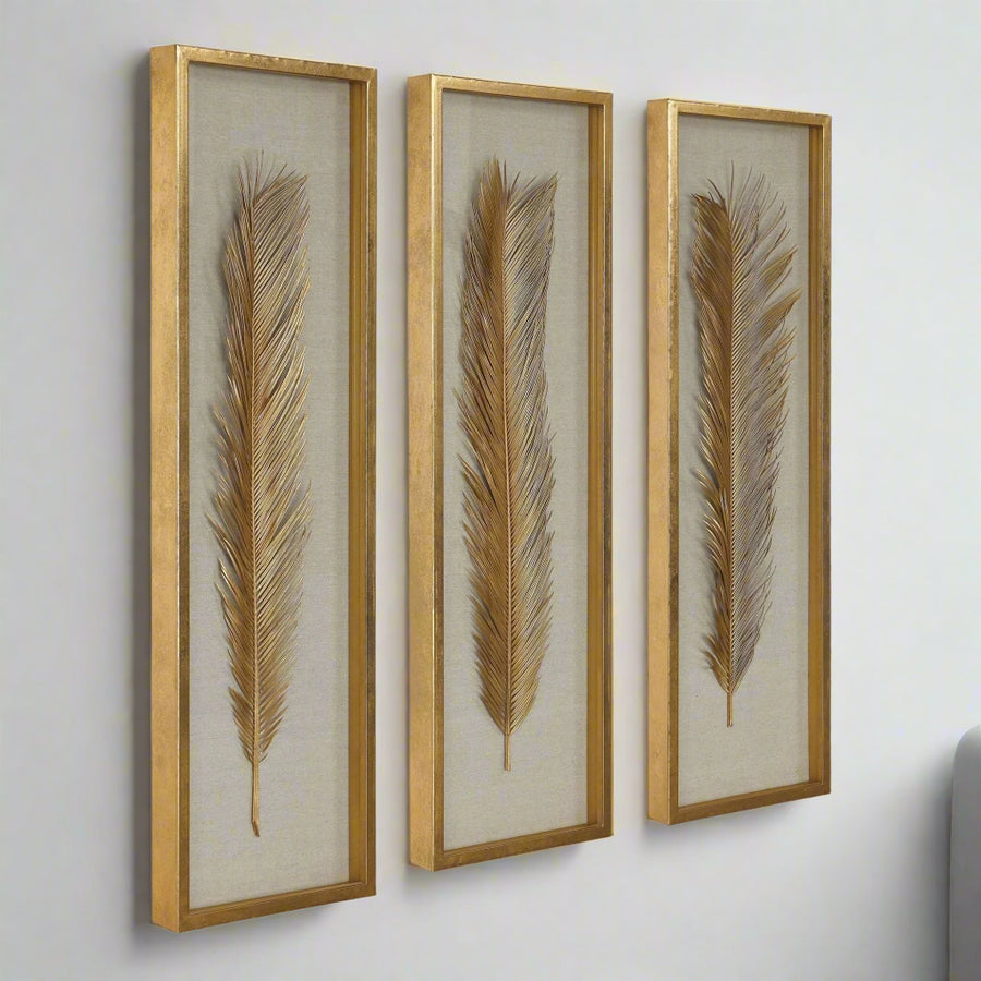 GOLDEN PALMS SHADOW BOX ART | SET OF 3