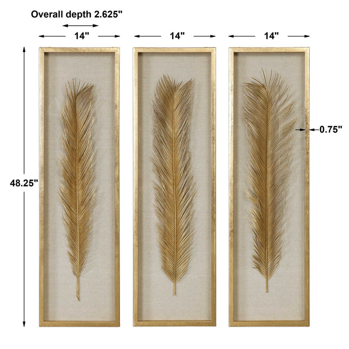 GOLDEN PALMS SHADOW BOX ART | SET OF 3