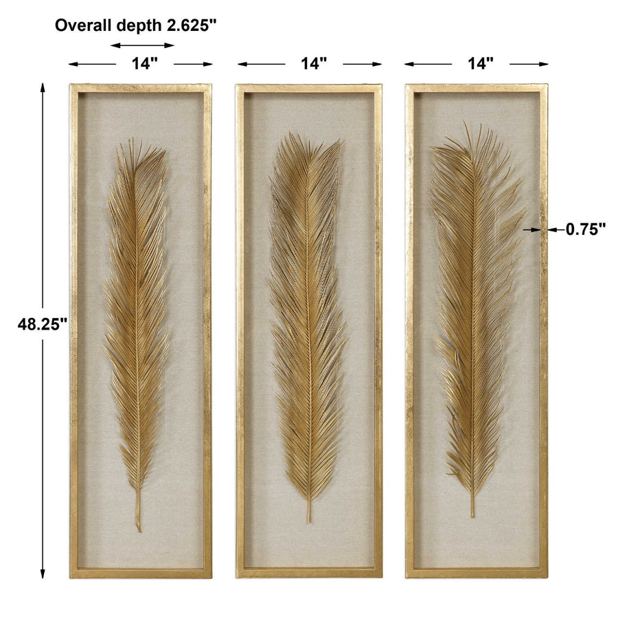 GOLDEN PALMS SHADOW BOX ART | SET OF 3