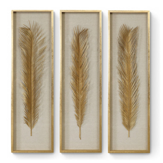GOLDEN PALMS SHADOW BOX ART | SET OF 3
