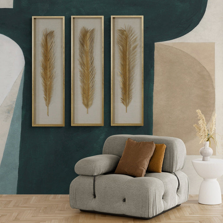 GOLDEN PALMS SHADOW BOX ART | SET OF 3