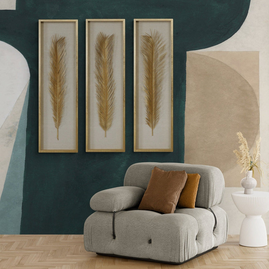 GOLDEN PALMS SHADOW BOX ART | SET OF 3