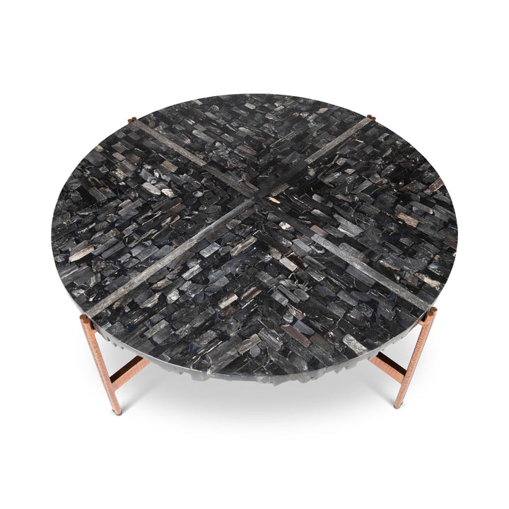 JENNA MOSAIC PETRIFIED WOOD & COPPER COFFEE TABLE