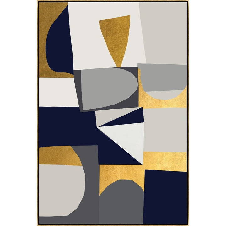 "JIG SAW" METALLIC GOLD & NAVY CANVAS ART