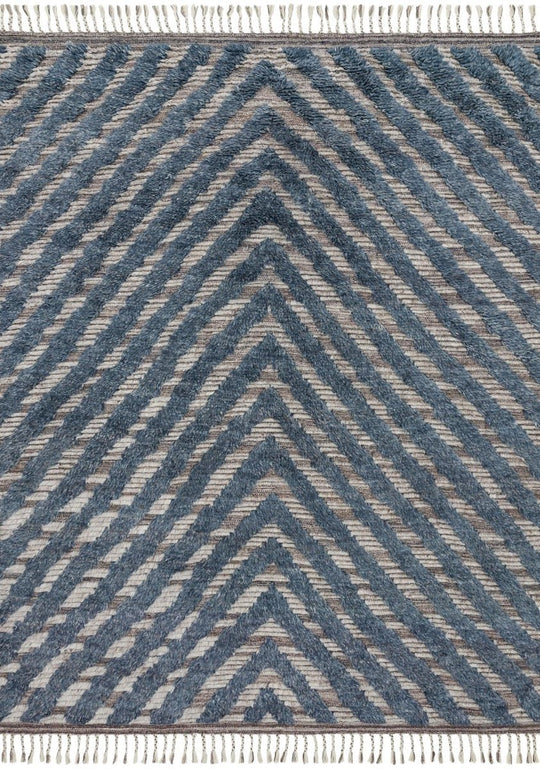 KHALID HAND - KNOTTED TEXTURED WOOL RUG: BLUE, PEWTER